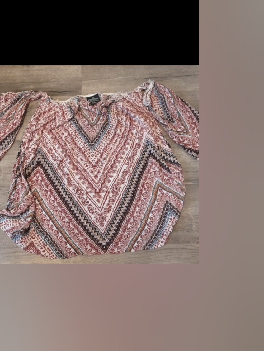 Boho Chevron Print V-Neck Blouse in Rust Pink